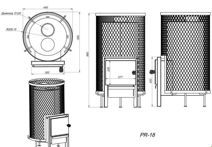 Дровяная печь для бани и сауны PAL PR-18 S steel door 34988 фото